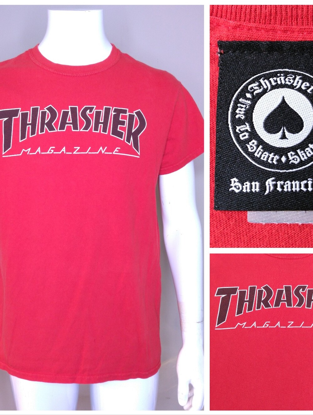 THRASHER Magazine T Shirt MEDIUM Red Black White SKATER Mens GRAPHIC TEE Size M